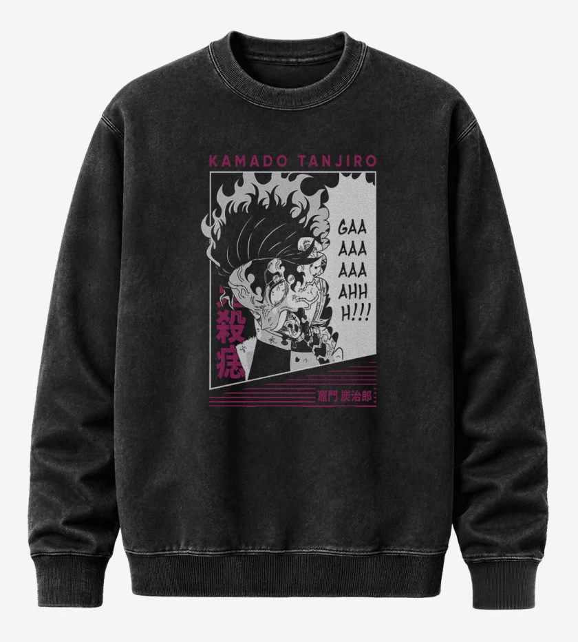 Poleron Polo Acid Wash Negro de Tanjiro Rage