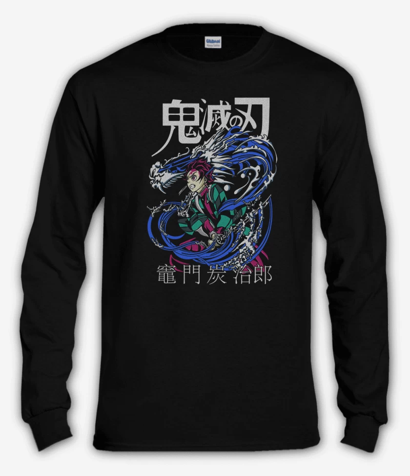 Polera manga larga Negro de Tanjiro Respiracion del agua