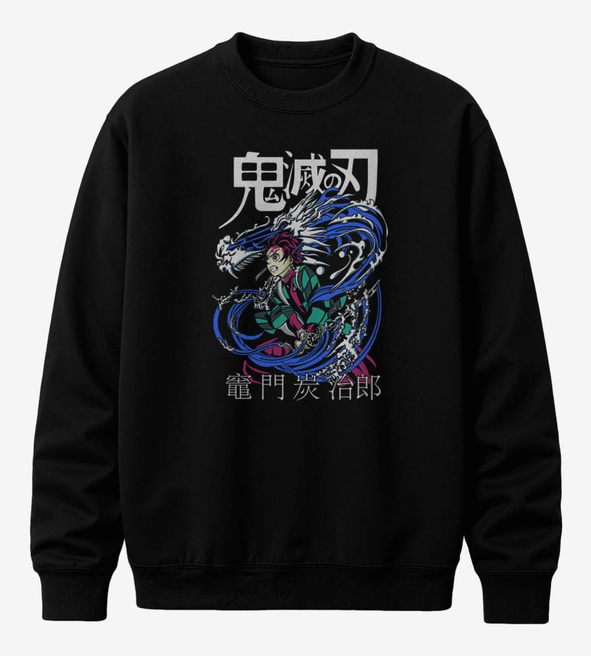 Poleron polo Negro de Tanjiro Respiracion del agua