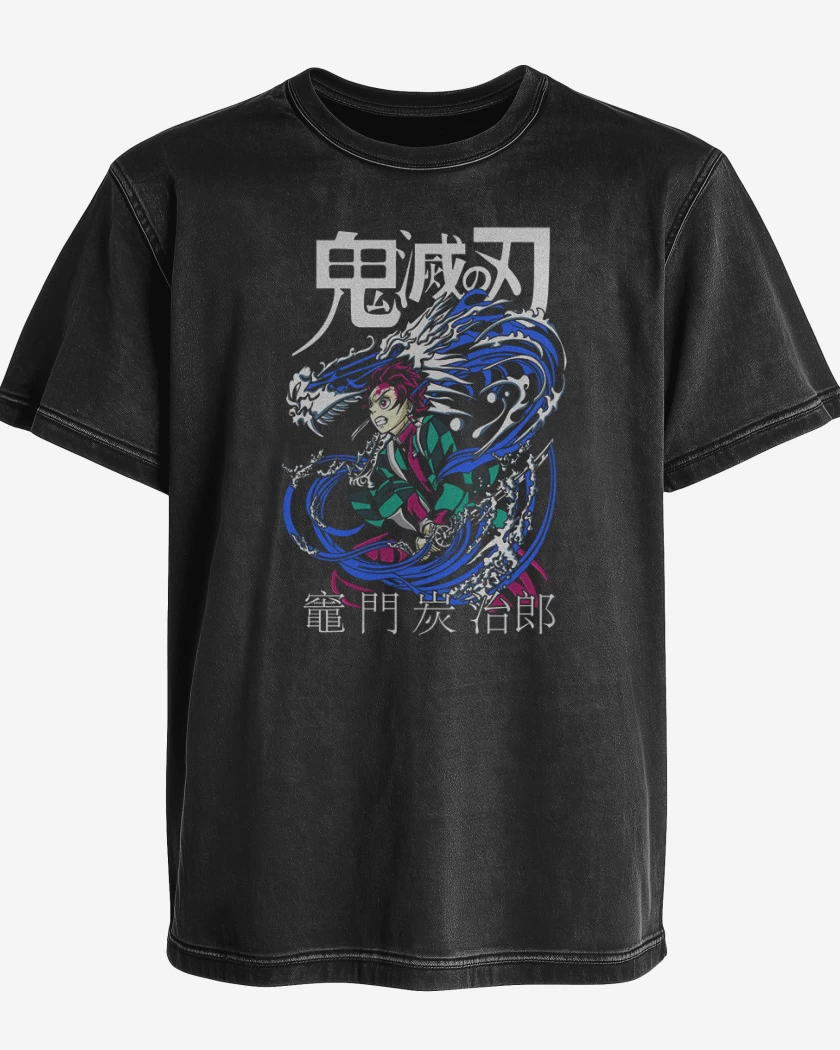 Polera desgastada Negro de Tanjiro Respiracion del agua