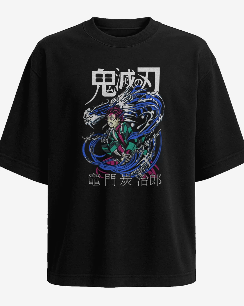Polera Oversize Negro de Tanjiro Respiracion del agua