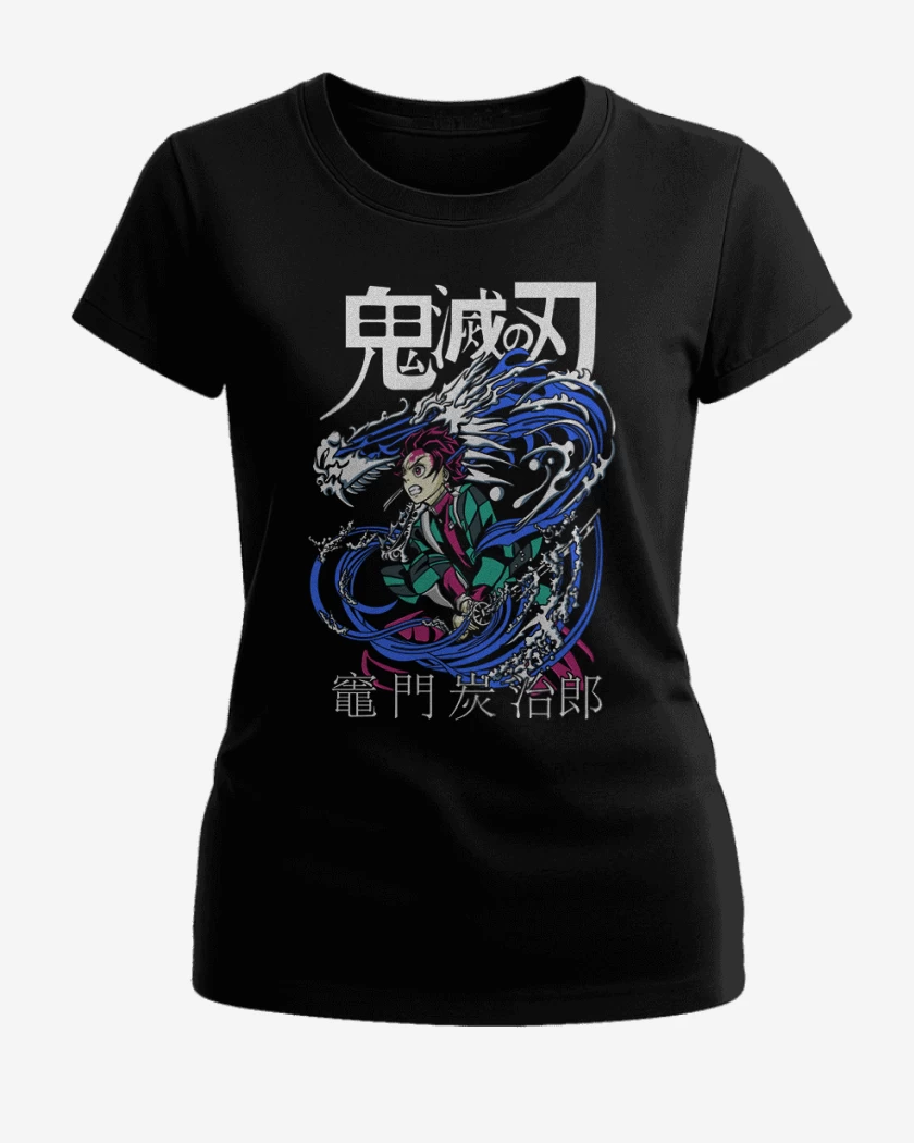 Polera de Mujer Negro de Tanjiro Respiracion del agua