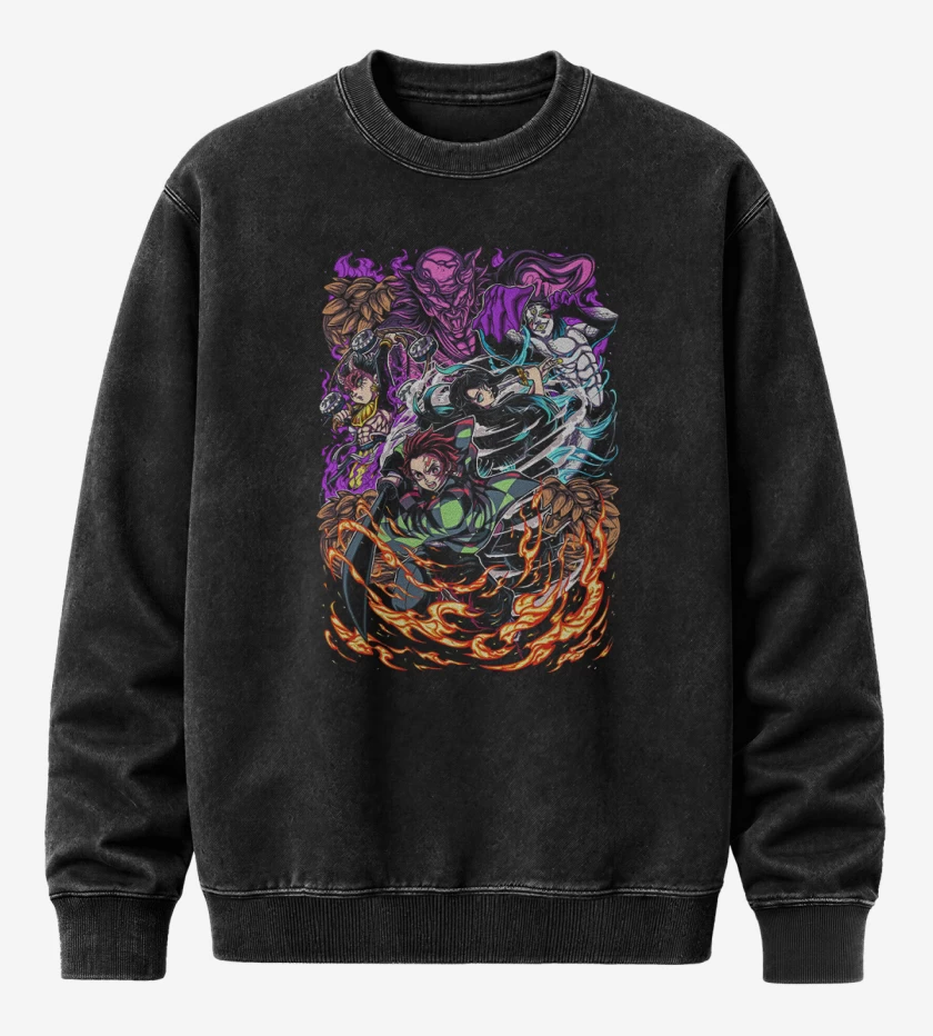 Poleron Polo Acid Wash Negro de Tanjiro And Tokito