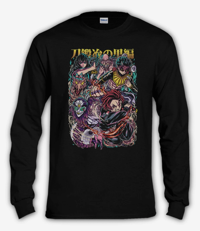 Polera manga larga Negro de Tanjiro y Tokito 