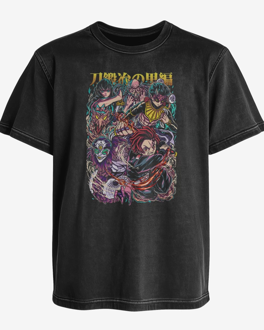 Polera desgastada Negro de Tanjiro y Tokito 