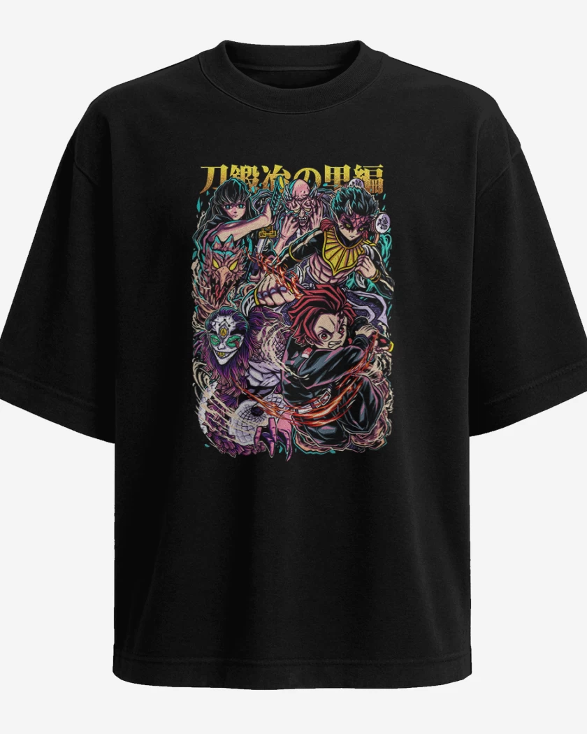Polera Oversize Negro de Tanjiro y Tokito 