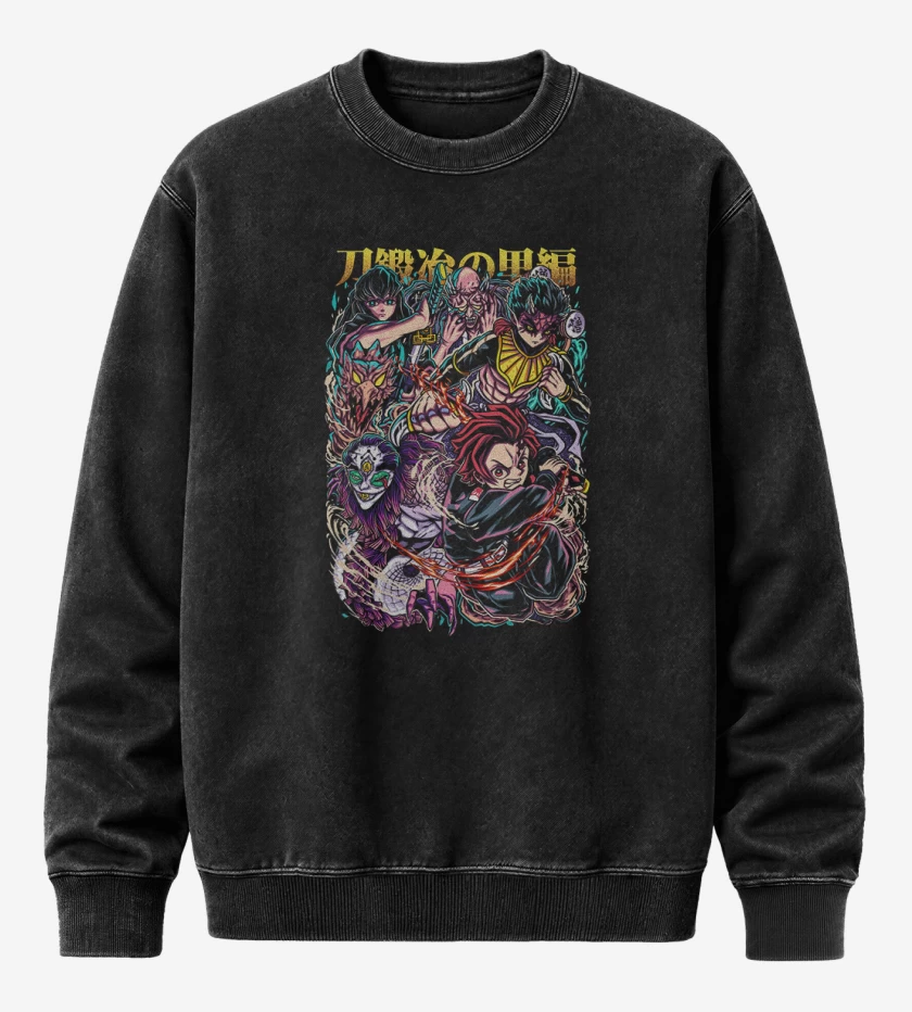 Poleron Polo Acid Wash Negro de Tanjiro y Tokito 