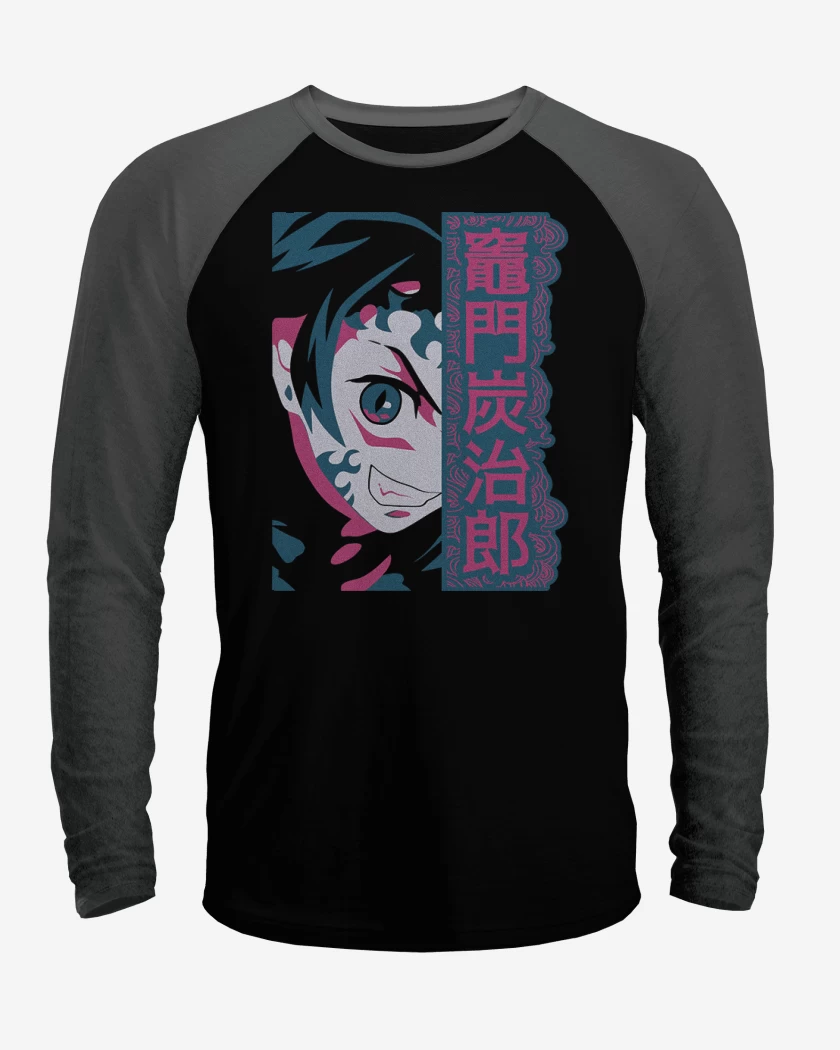Polera Raglan Negro / Negro Heather de Tanjiro Demon