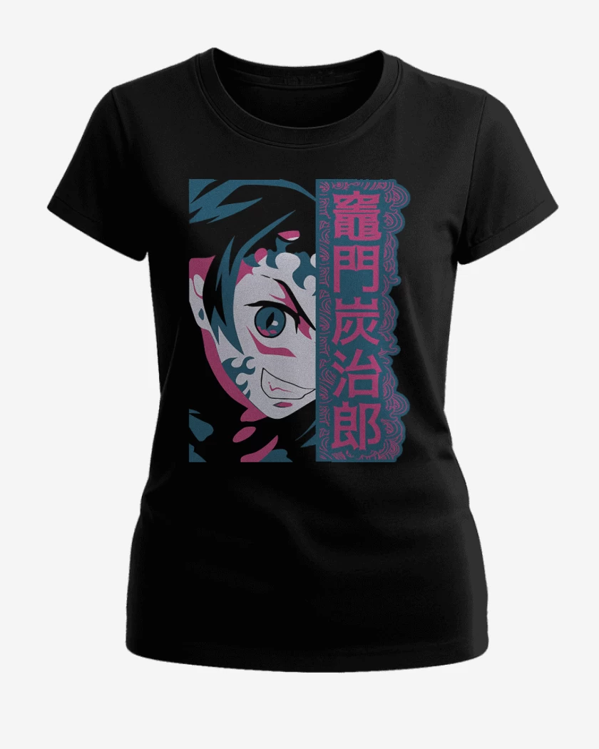 Polera de Mujer Negro de Tanjiro Demon