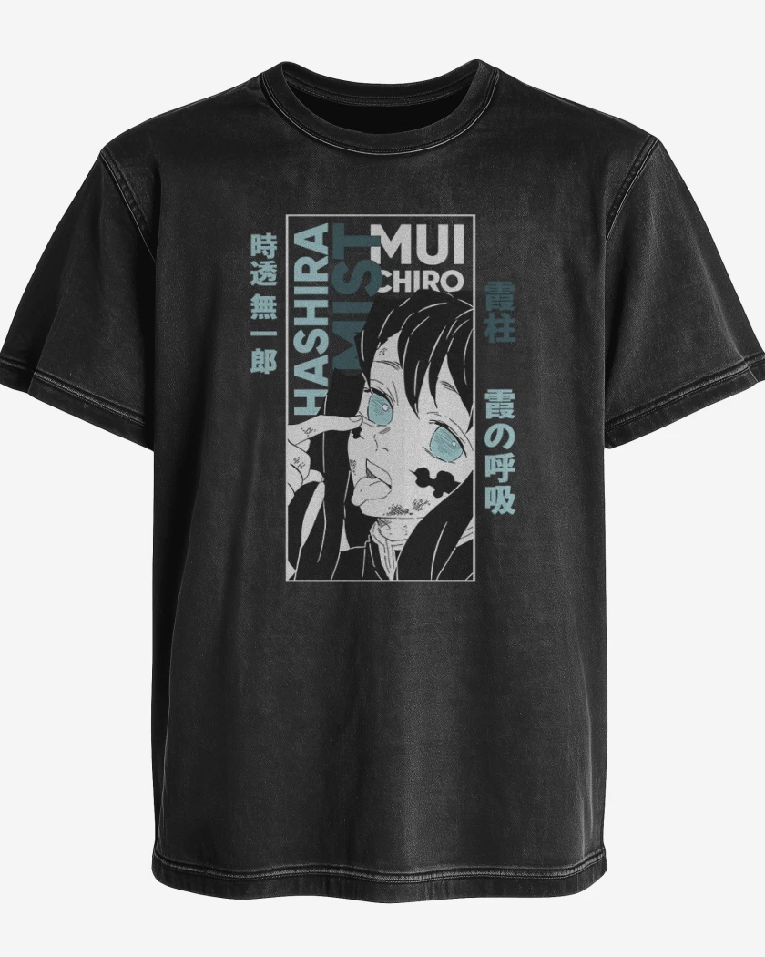Polera desgastada Negro de Tokito pilar de la Niebla