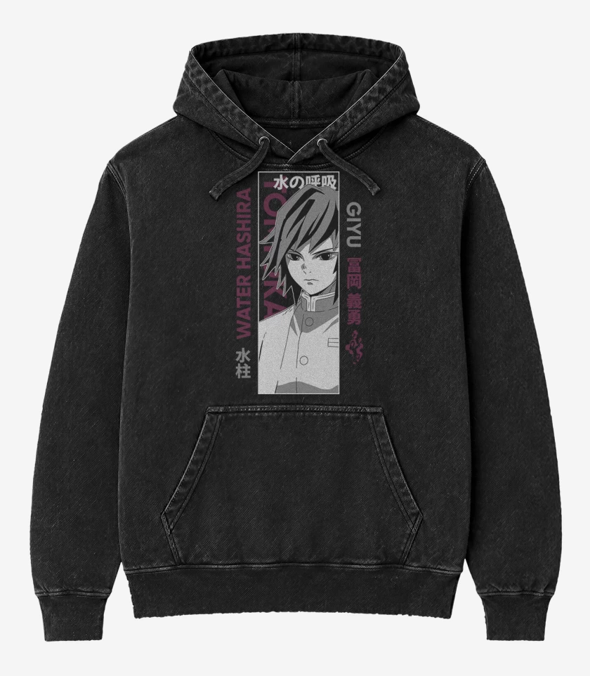 Poleron Canguro Acid Wash Negro de Tomioka pilar del Agua