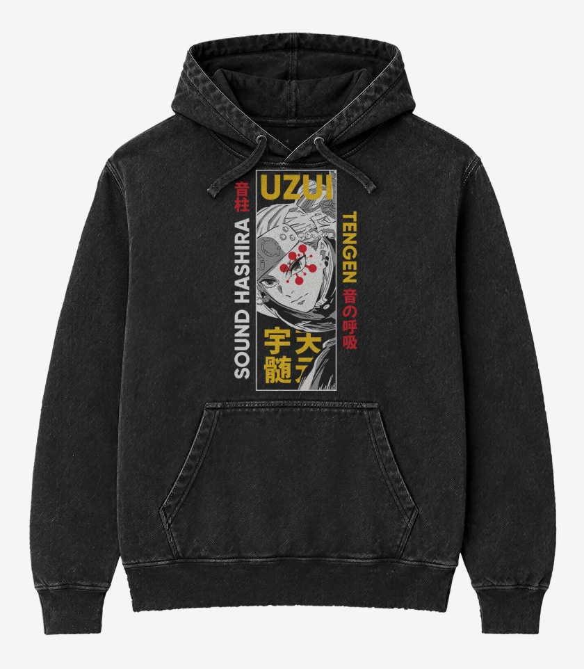 Poleron Canguro Acid Wash Negro de Uzui 