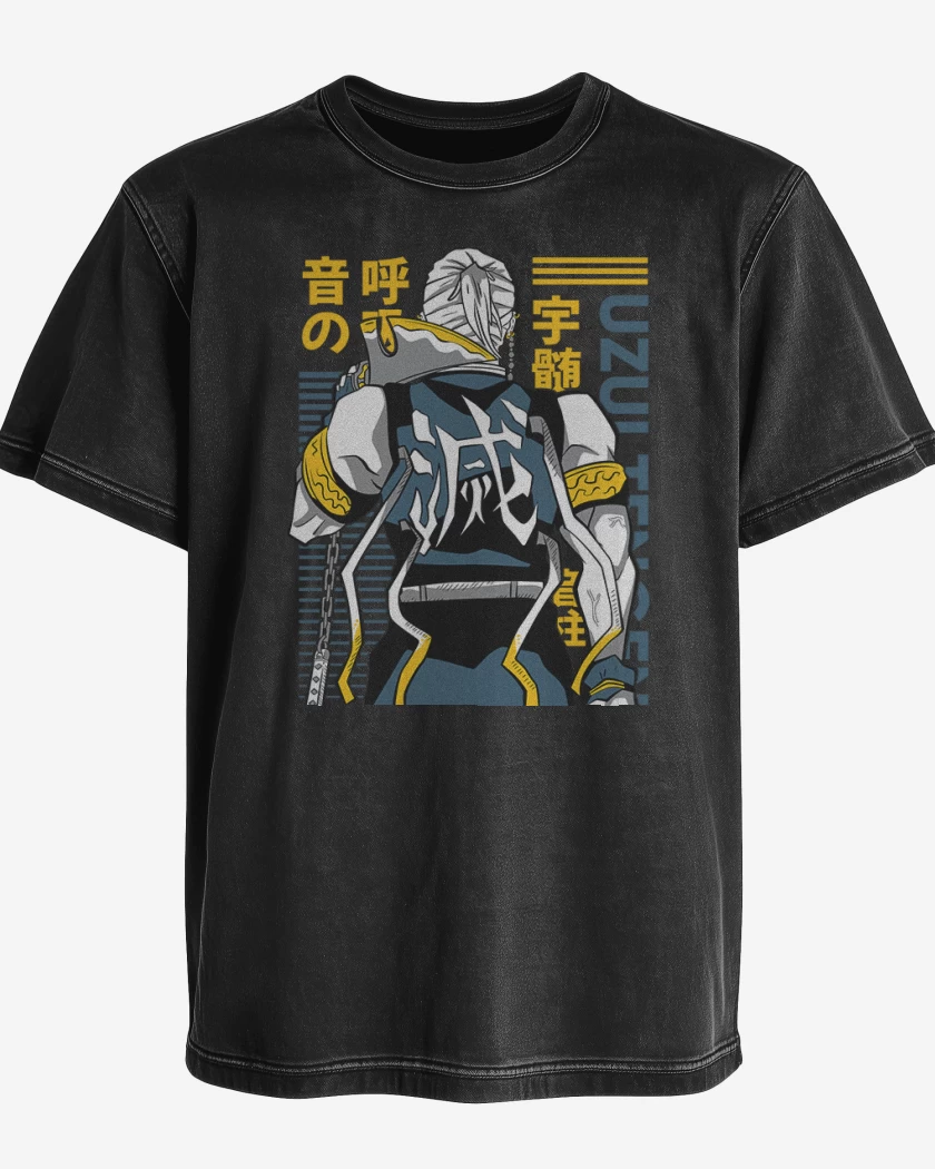 Polera desgastada Negro de Uzui Tengen