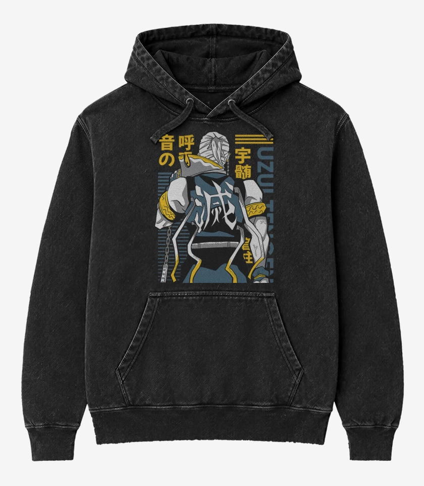 Poleron Canguro Acid Wash Negro de Uzui Tengen