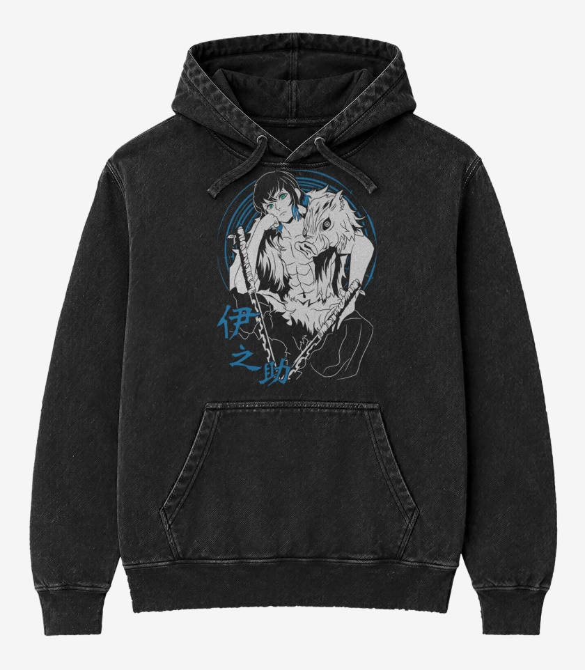 Poleron Canguro Acid Wash Negro de Inosuke Jabali