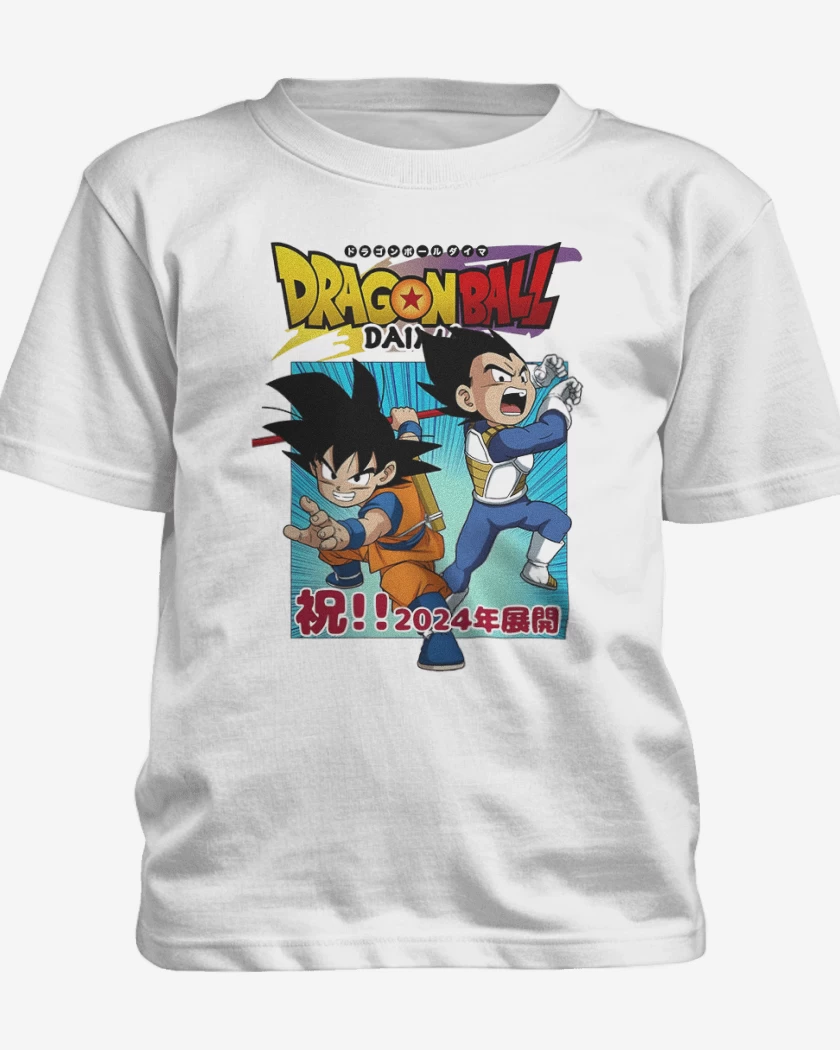 Polera de niño Blanco de Goku y Vegeta Daima
