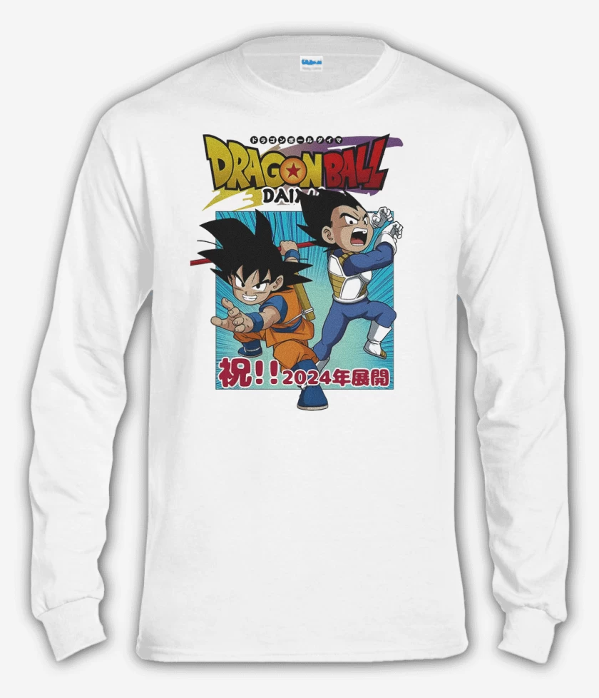 Polera manga larga Blanco de Goku y Vegeta Daima