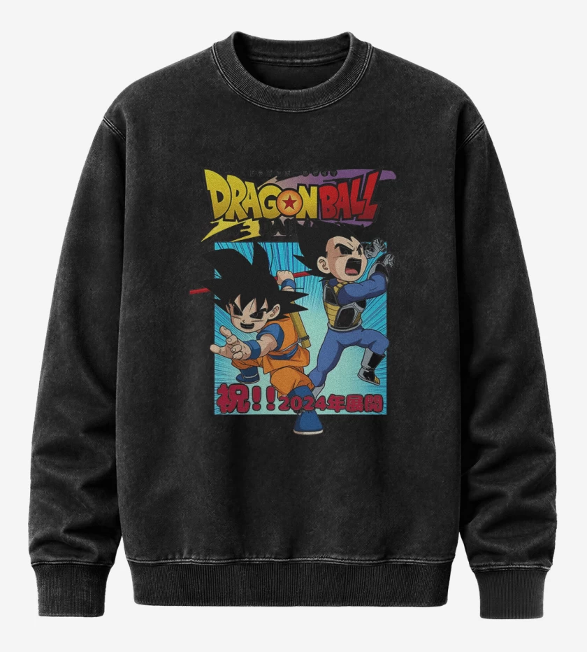 Poleron Polo Acid Wash Negro de Goku y Vegeta Daima
