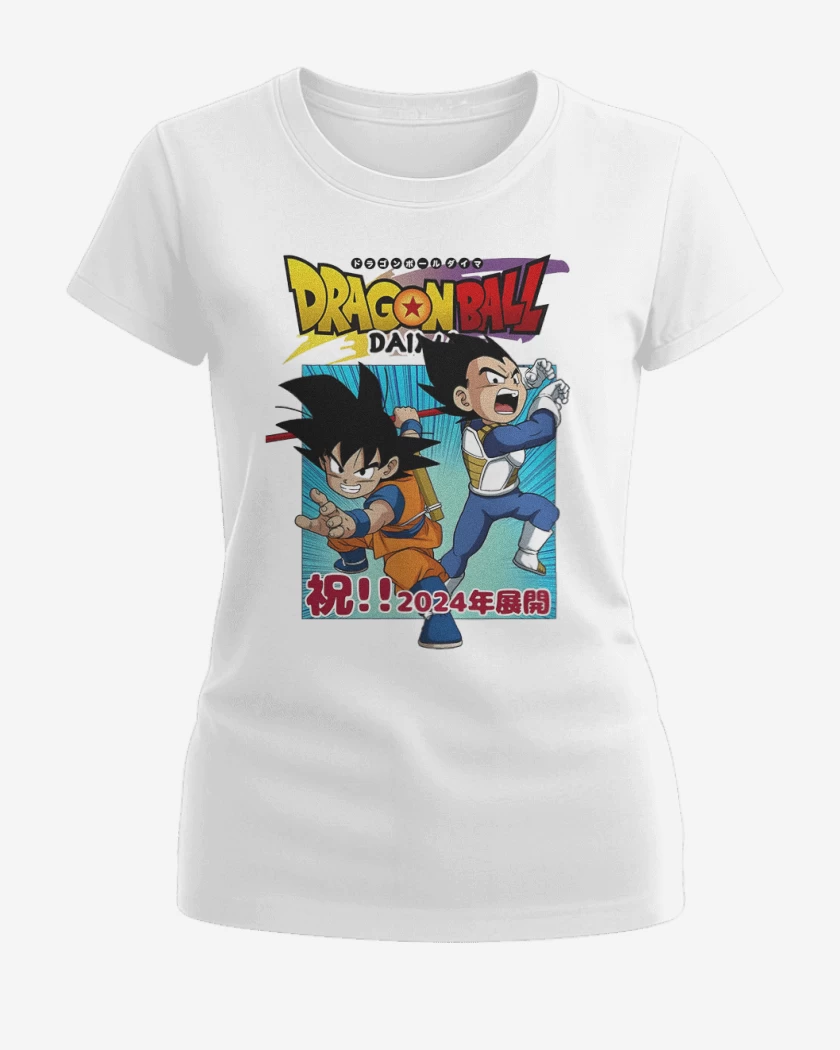 Polera de Mujer Blanco de Goku y Vegeta Daima