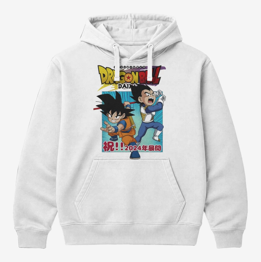 Polerón Canguro Blanco de Goku y Vegeta Daima