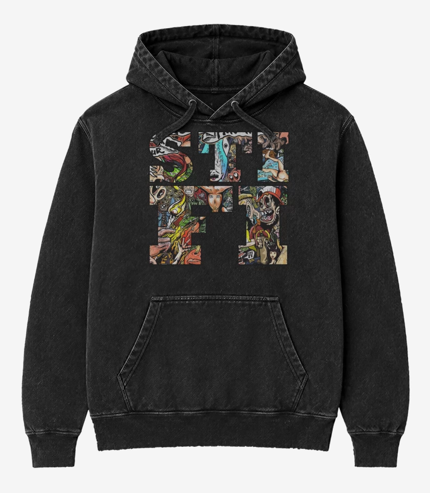 Poleron Canguro Acid Wash Negro de Sti Fi