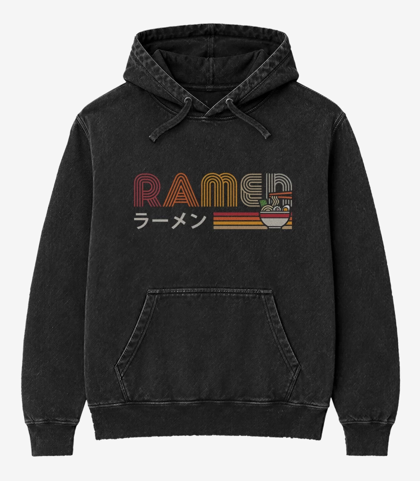 Poleron Canguro Acid Wash Negro de Vintage Ramen