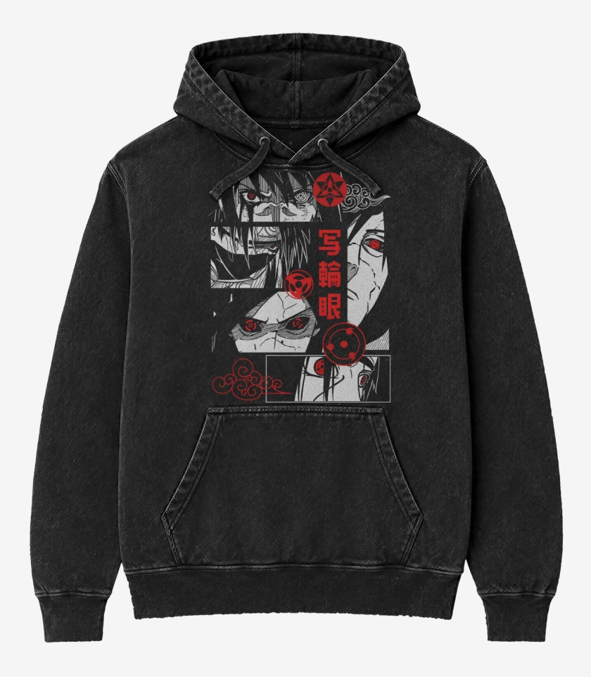 Poleron Canguro Acid Wash Negro de Sharingan