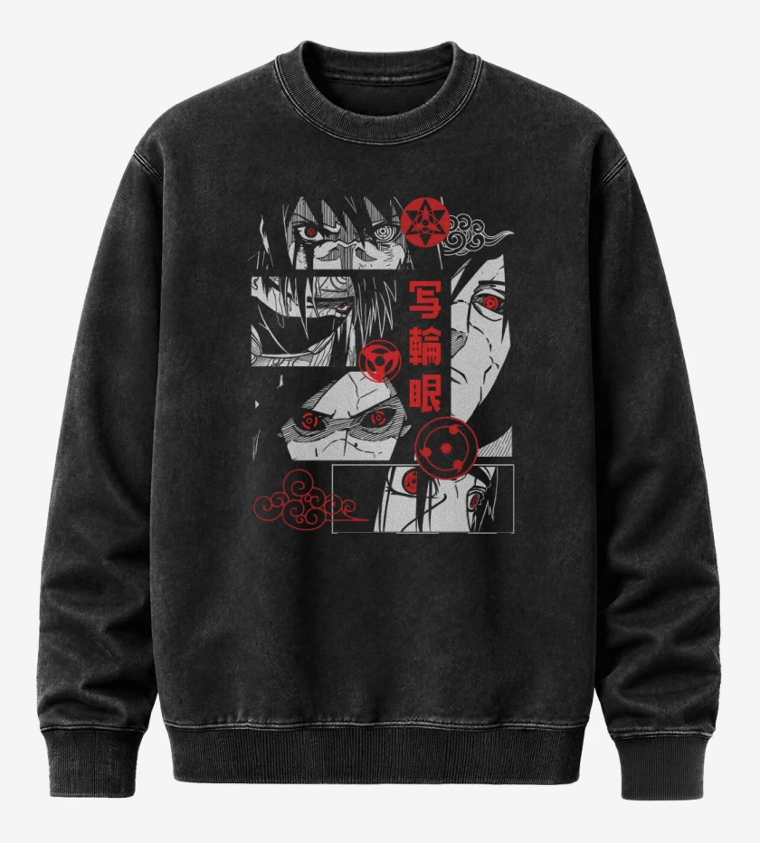 Poleron Polo Acid Wash Negro de Sharingan