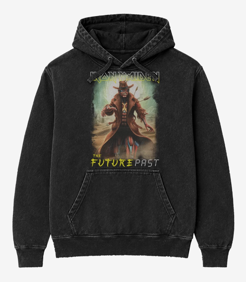 Poleron Canguro Acid Wash Negro de Iron Maiden Future Past