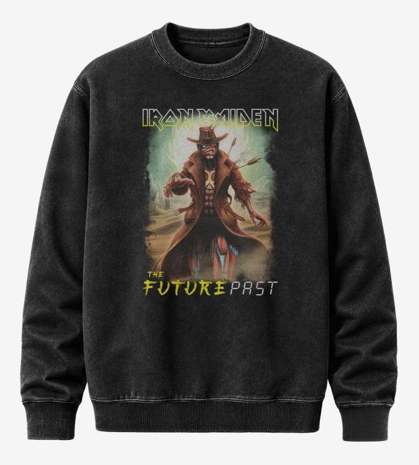 Poleron Polo Acid Wash Negro de Iron Maiden Future Past