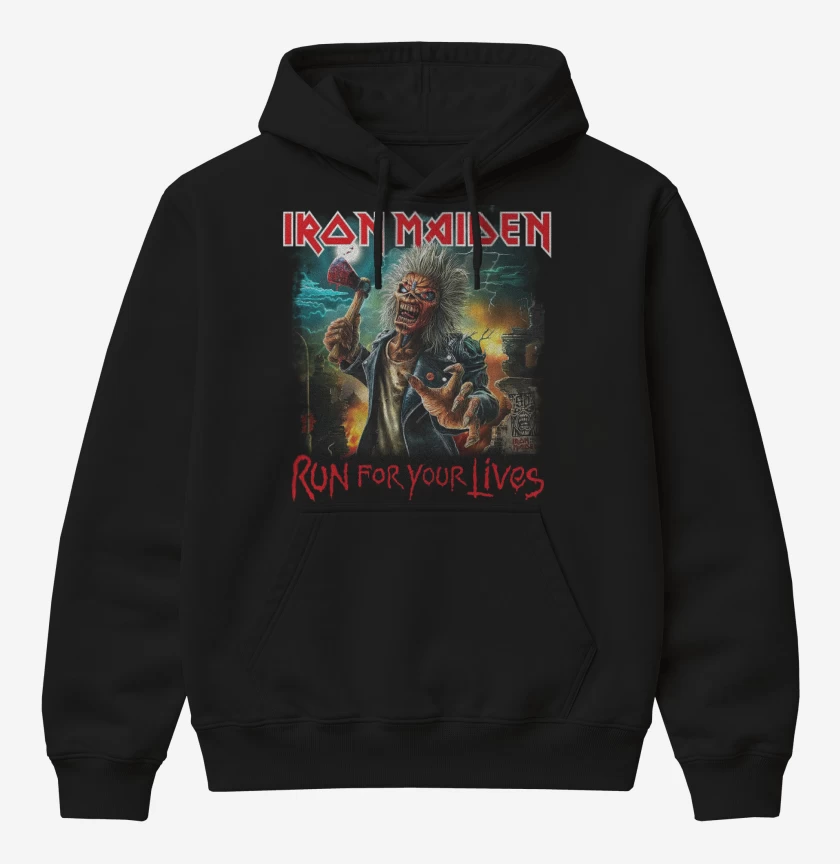 Poleron Canguro básico Negro de Iron Maiden Run For Your Lives