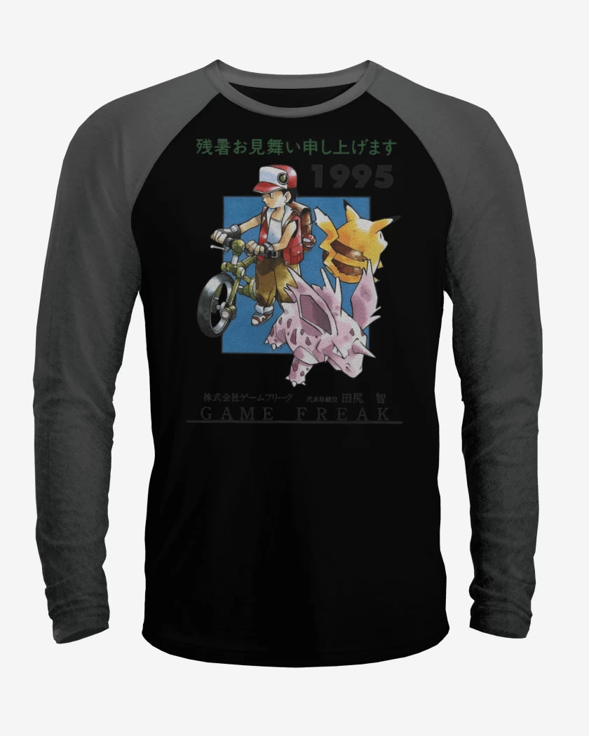 Polera Raglan Negro / Negro Heather de Pocket Monsters 