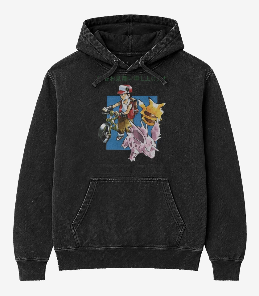 Poleron Canguro Acid Wash Negro de Pocket Monsters 