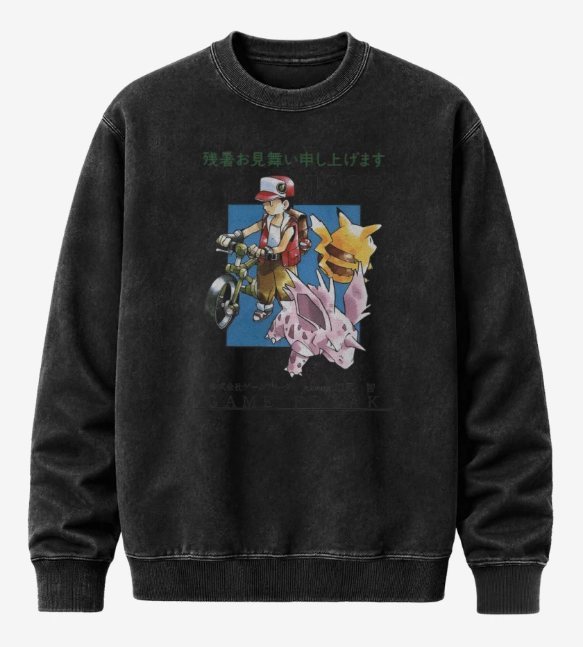 Poleron Polo Acid Wash Negro de Pocket Monsters 