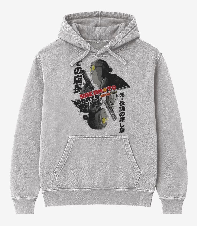 Poleron Canguro Acid Wash Gris Melange de Doble Agente Sakamoto