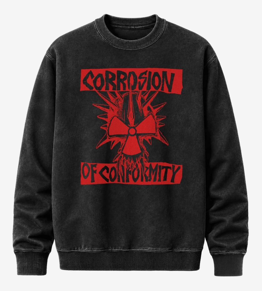 Poleron Polo Acid Wash Negro de Corrosion of Conformity Rojo