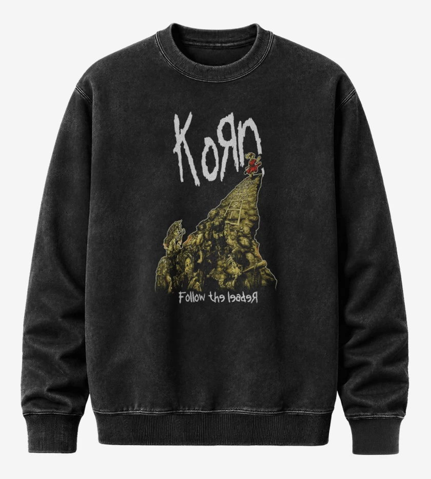 Poleron Polo Acid Wash Negro de Korn Follow the Leader