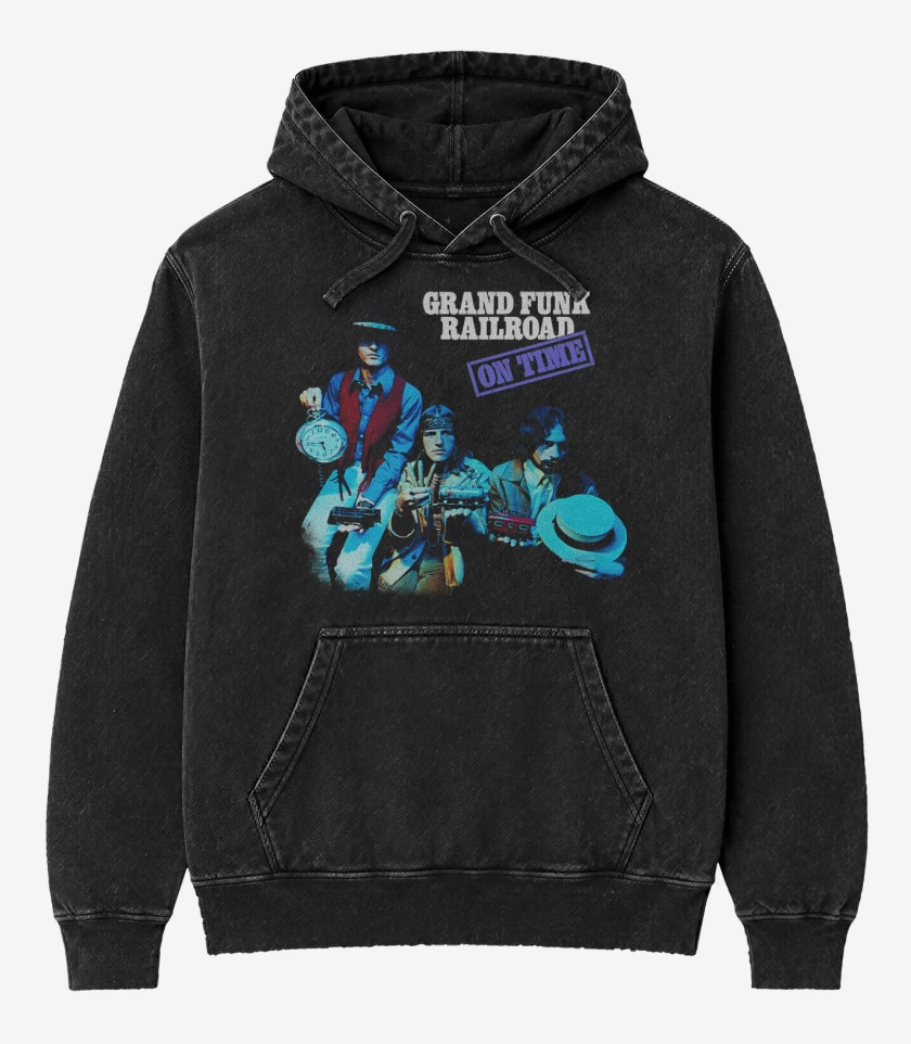 Poleron Canguro Acid Wash Negro de Grand Funk On Time