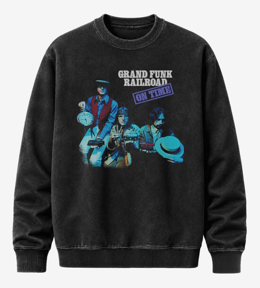 Poleron Polo Acid Wash Negro de Grand Funk On Time