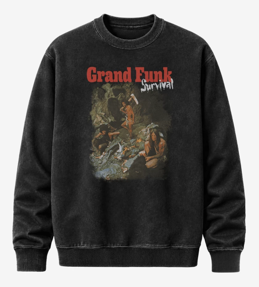 Poleron Polo Acid Wash Negro de Grand Funk Survival