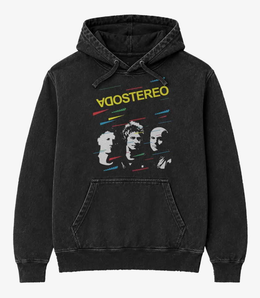 Poleron Canguro Acid Wash Negro de Soda Stereo