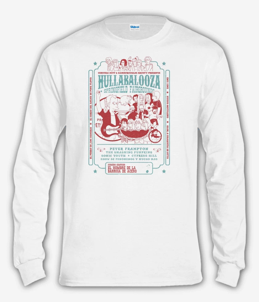 Polera manga larga Blanco de Simpsons Hullabalooza