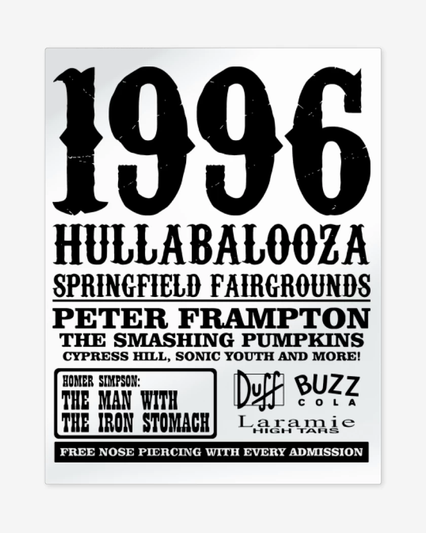 Print metalico Blanco de 1996 Hullabalooza