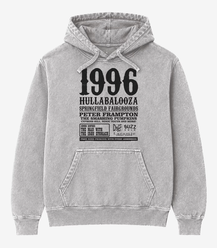 Poleron Canguro Acid Wash Gris Melange de 1996 Hullabalooza