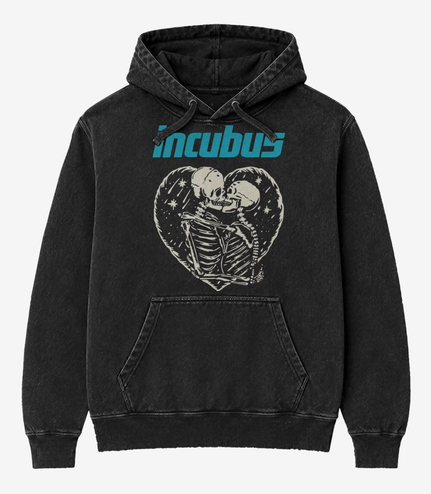Poleron Canguro Acid Wash Negro de Incubus Calaveras