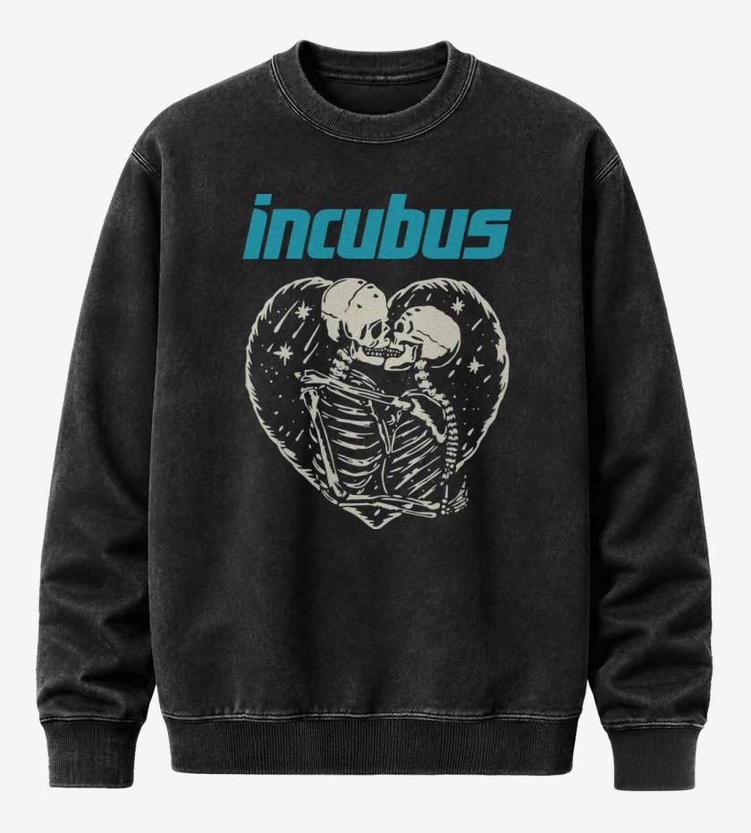 Poleron Polo Acid Wash Negro de Incubus Calaveras