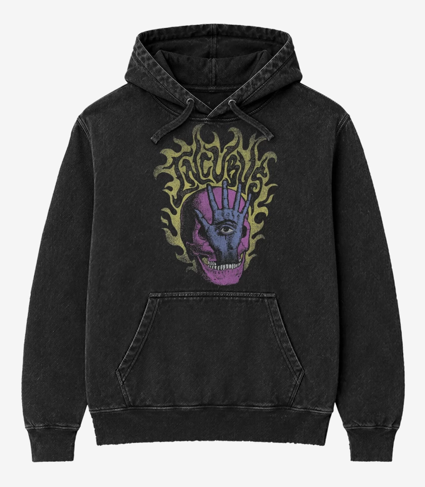 Poleron Canguro Acid Wash Negro de Incubus Mano