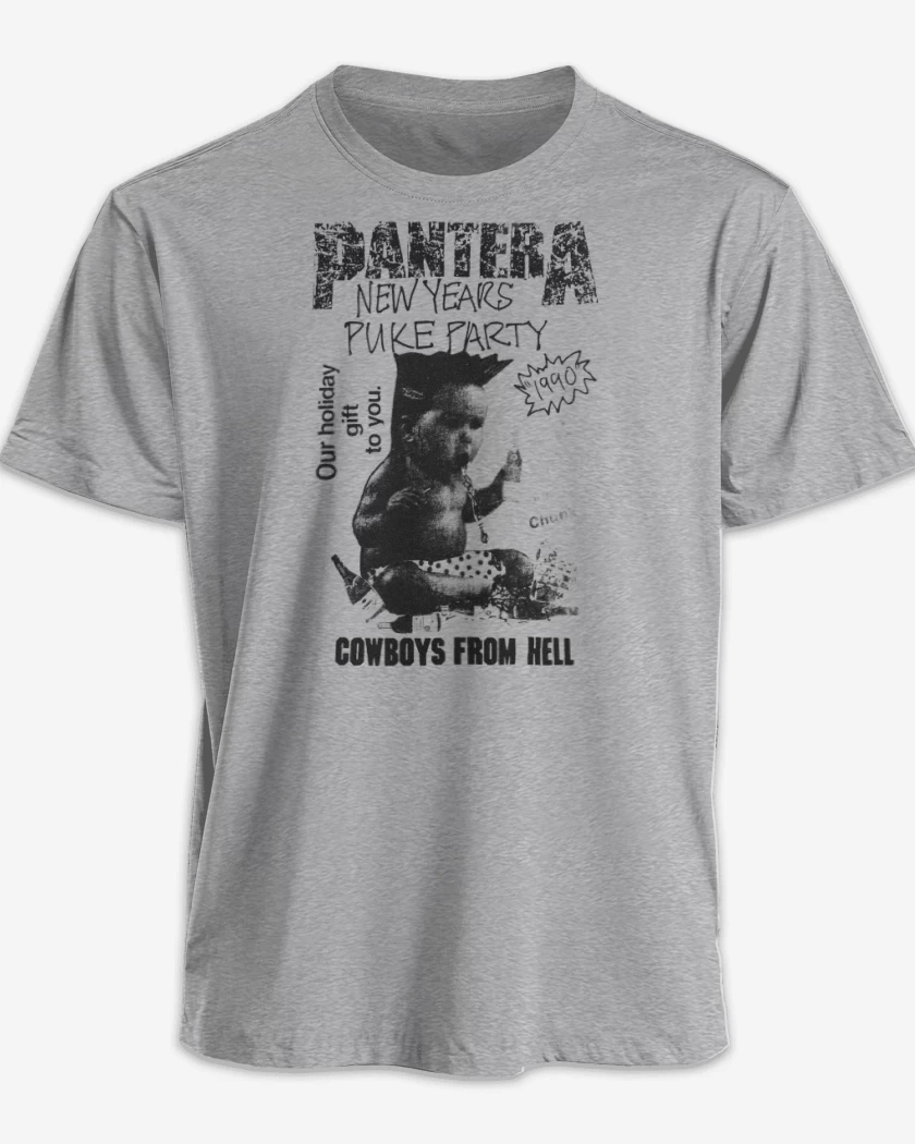 Polera premium Gris Melange de Pantera New Year Puke Party