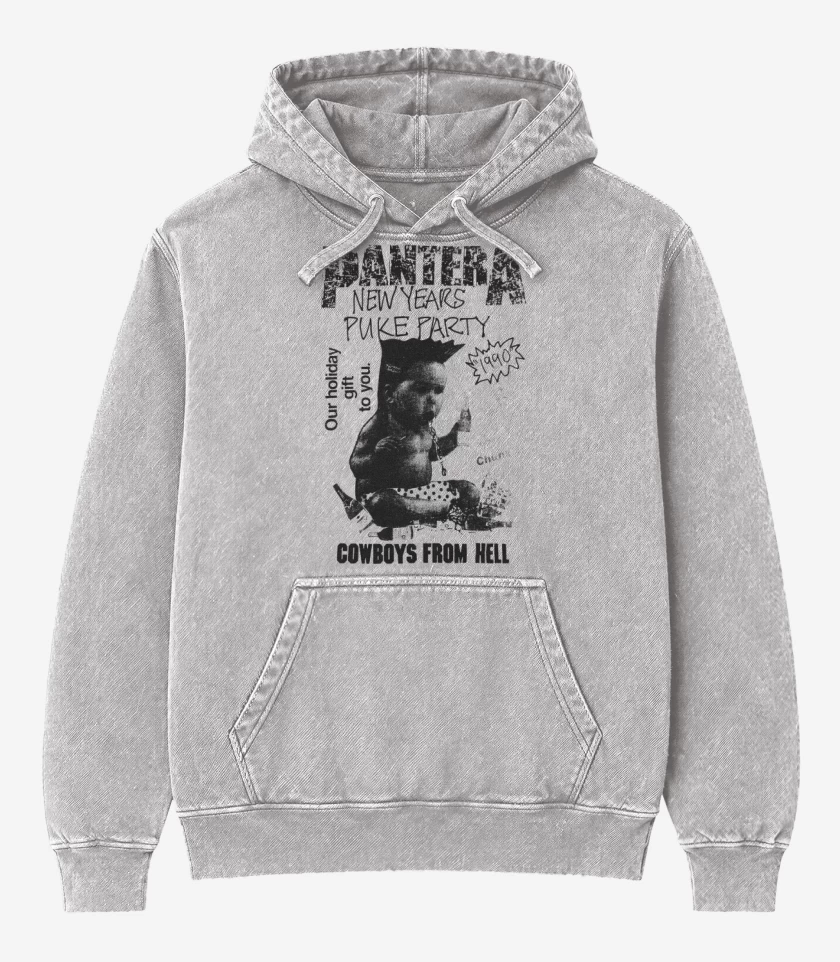 Poleron Canguro Acid Wash Gris Melange de Pantera New Year Puke Party