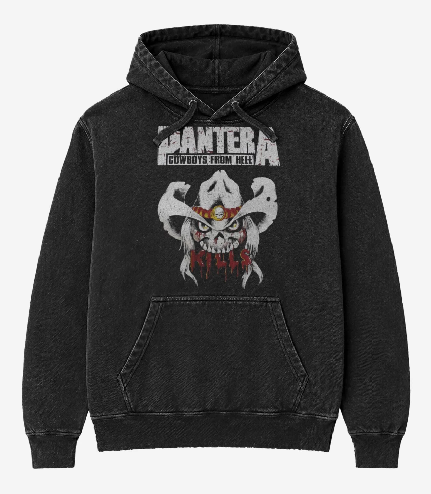 Poleron Canguro Acid Wash Negro de Pantera Kills
